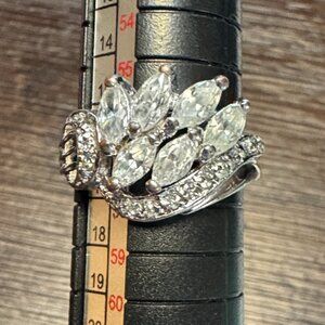 Stunning Silver-Tone Marquise Round CZ Cluster Ring
